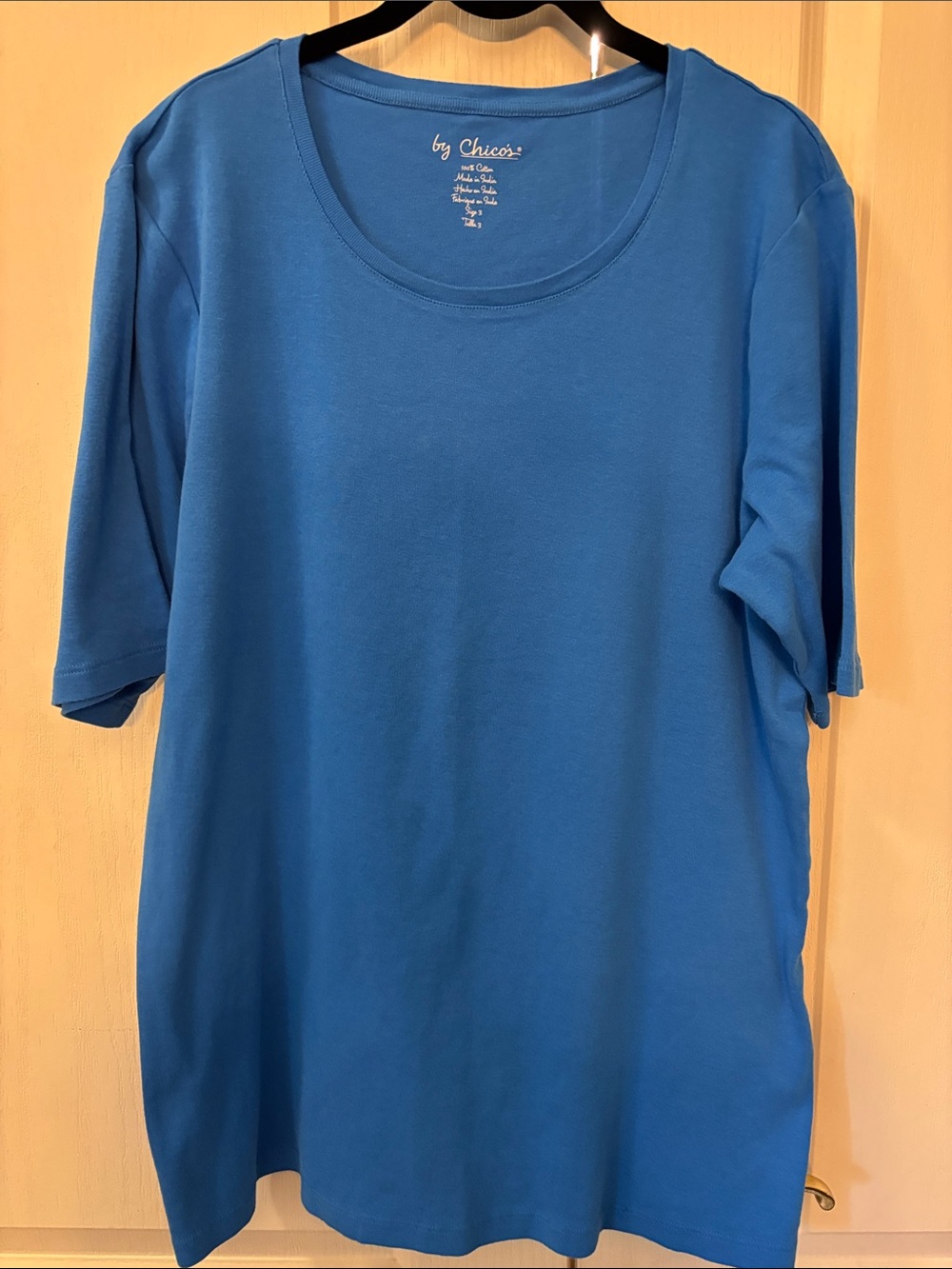 Chico's Women’s Elbow Sleeve Solid Medium Blue Tee